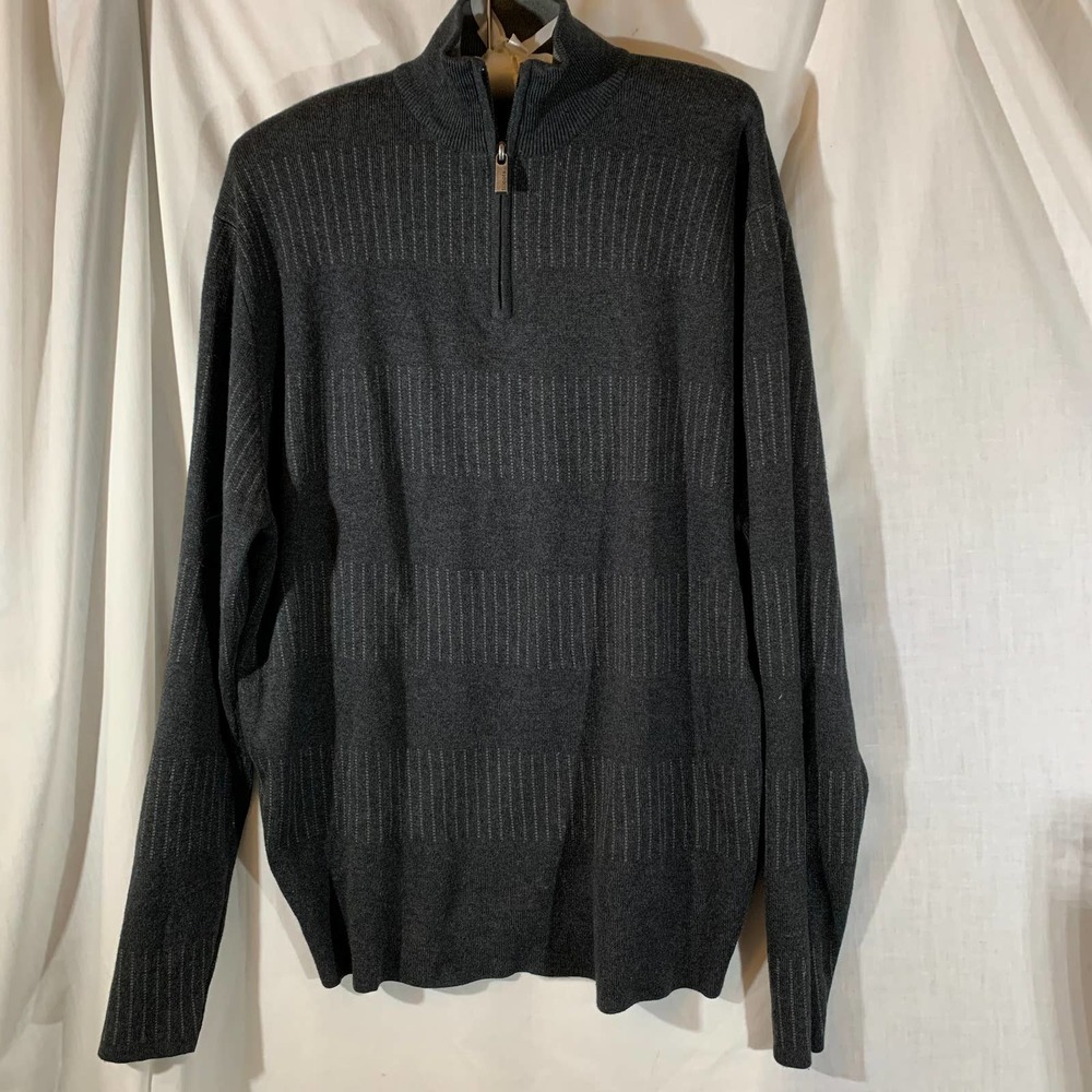 Tricots St Raphael Silk Blend 1/4 zip sweater Sz. Medium Gray Striped Grandpa